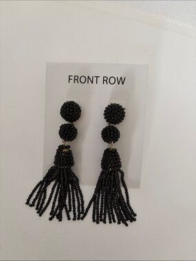 Front Row Black Beaded Tassel Drop Earrings